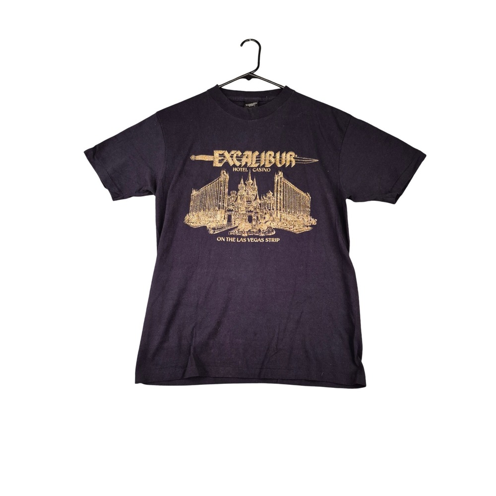 Excalibur Hotel Casino Las Vegas Gold Glitter Graphic T-Shirt Mens Sz L VTG